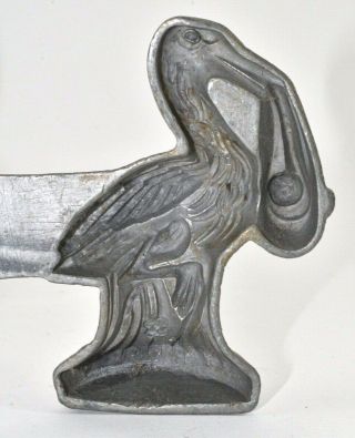 Vintage Pewter E & Co.  & S&C Chocolate Ice Cream Mold Stork Baby early 1900s 3
