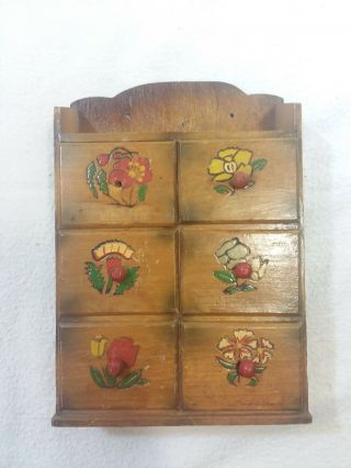 Vintage Sewing Box Notions Wall Hanging With 6 Drawers Missing 1 Red Ball Handle