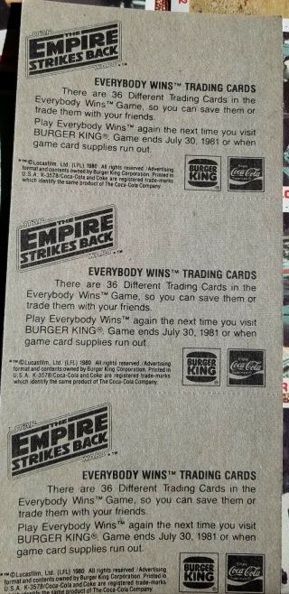 Burger King vintage Star Wars Trading Cards 1977 1980 3