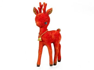 Vintage Tall Red Felt Hard Plastic Angry Reindeer Figurine Christmas Decoration