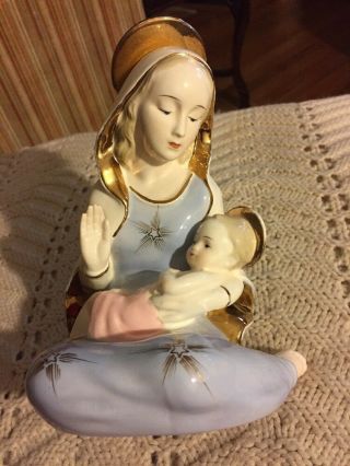 Mary & Baby Jesus Porcelain Statue,  7.  5 " Tall,  With Extensive Gold Gilding,  Old