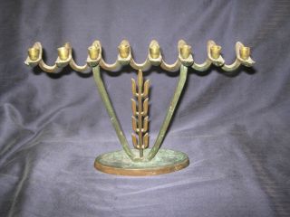 Lqqk Vintage Brass Chanukah Menorah Judaica Made In Israel Without A Shamash