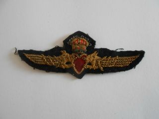 Bullion Pilots Wing With Heart Under Kings Crown Obsolete Airline Insignia