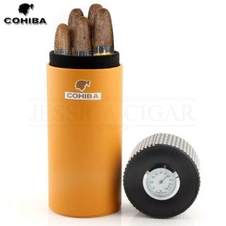 Cohiba Leather Humidor Cigar Box Cedar Wood Portable Cigar Case Jar W/humidifier