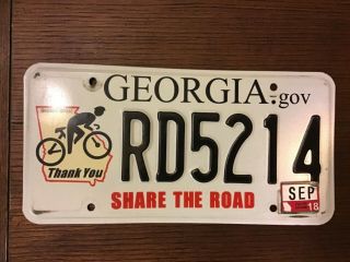 Georgia Bikes License Plate Share The Road Rd5214 Collectible Tag