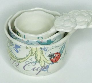 Lenox Alice Drew Ceramic Measuring Cup Set Blue White Floral Lady Bug Nested