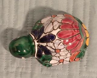 Talavera Mexican Hand Painted Signed Turtle Folk Art Glazed Pottery Mexico