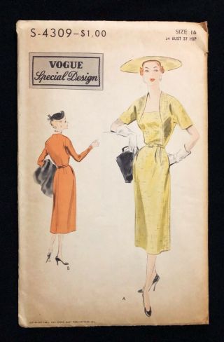 Uncut Vintage Vogue Special Design S - 4309 Sewing Pattern 1950s Dress Sz 16