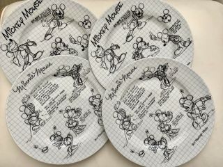 (4) Disney Mickey Mouse Minnie Sketchbook Dinner Plates Set 90 Years Of Magic
