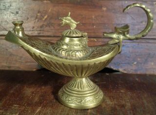 Vintage Cast Brass Metal Genie Lamp Incense Burner Griffin Head Serpent Handles