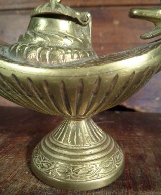 vintage Cast Brass Metal GENIE LAMP INCENSE BURNER Griffin head serpent handles 4