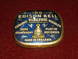 Antique Vintage Edison Bell Chronic Electric Needles In Tin,  97 Needles