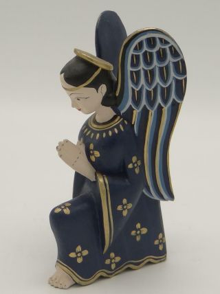 Painted Wooden Figure Angel With Wings Halo Kneeling Hands Folded In Prayer