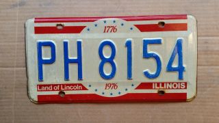 License Plate,  Illinois,  1776 - 1976 Bicentennial,  Ph 8154,  Motto: Land Of Lincoln