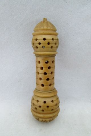 Victorian Coquilla Nut Vegetable Ivory Carved & Pierced Needle Case
