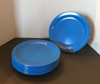 Set Of 8 Texas Ware Melmac Medium Blue 10 1/4” Dinner Plates Euc
