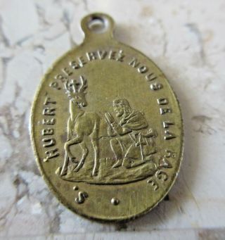 Old/ Vintage/ Brass Xix / Catholic Medal Of St Hubert And St Roch / Religious