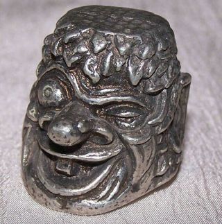 Vintage Norwegian Troll Head Thimble/stopt Tinn Antiqued Pewter Tinn - Per Norway