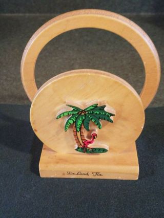 Vintage Palm Tree Flamingo Wooden Napkin Holder Deland Florida