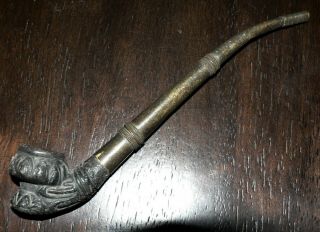 Antique Silver Stemmed Ceramic Tobacco Pipe.