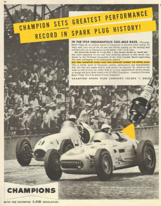 1954 Vintage Auto Parts Ad Champion Spark Plugs Yukovich Wins Indy 500 021218