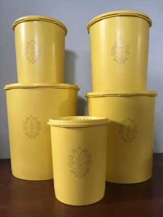 Vintage Tupperware Servalier Starburst Harvest Gold Canister Set Of 10