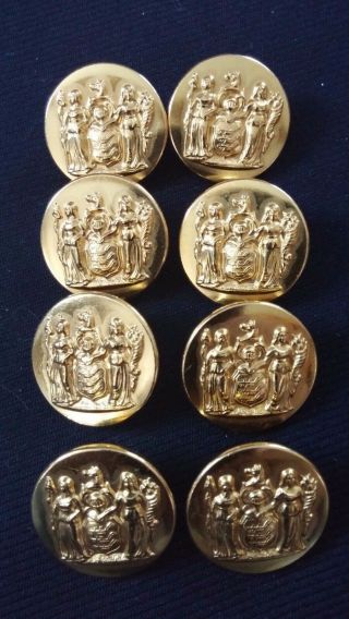 8 Vintage Gold Color Metal Nj State Seal Uniform Buttons Waterbury Co.  Conn.