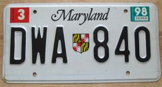 Maryland 1998 License Plate Dwa - 840