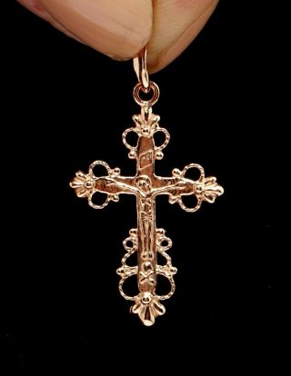 Vintage Russian Greek Orthodox 14k Rose Gold Filled 925 Silver Cross Pendant132