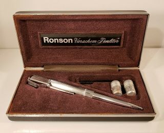 Vintage Ronson Varachem Penliter W/ Box,  Cartridges,  & Brush Made In England