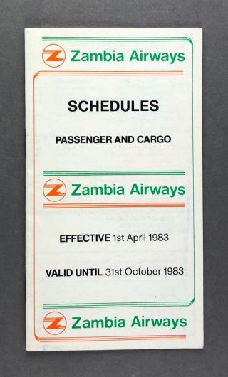 Zambia Airways Timetable Summer 1983 Route Map
