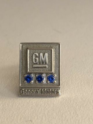 Vtg Gm Tie Tack Award Pin 10k White Gold General Motor 3 Blue Gems 2 Separt