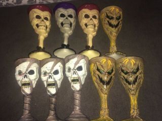 Set Of 9 Scary Goblets Skull Zombie Goblin Pirate Heavy Plastic 7 - 1/4” Halloween