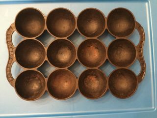Vtg 1859 R&e Russell Erwin 12 Cup Gem Black Cast Iron Muffin Pan Antique