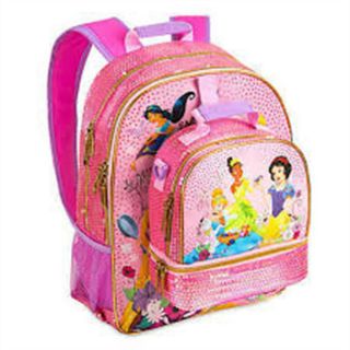 Disney Store Jasmine Rapunzel Cinderella Tiana Backpack Lunch Tote Box Book Bag
