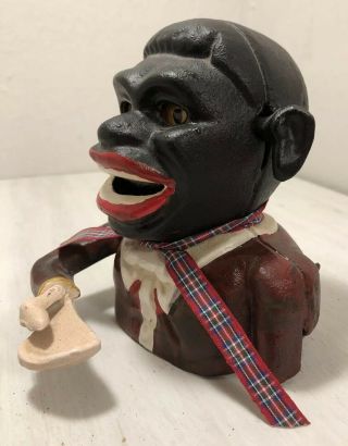 Black Americana Mechanical Bank Vintage Style Jolly Boy Cast Iron 2