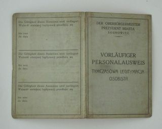Germany WW2 - Temporary personal ID card Sosnowitz Poland Personalausweis 1939 2