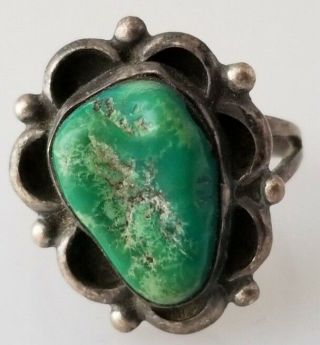 Vintage Navajo Silver Turquoise Ring 5.  5gm Sz 7.  25