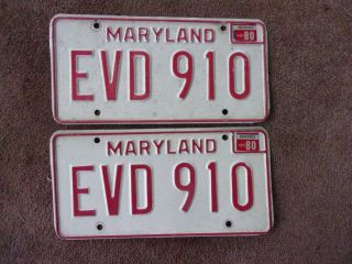 1980 Maryland Matching License Plates Evd 910