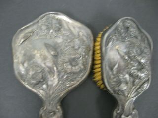 Antique Art Nouveau Art Deco silverplate Vanity set mirror hair & grooming brush 2