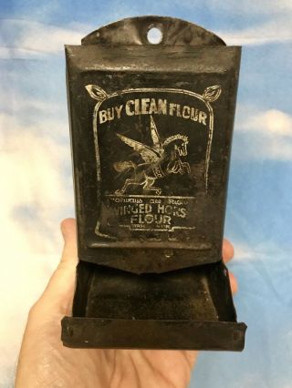 Vintage Antique Winged Horse Flour Advertisement Match Holder.
