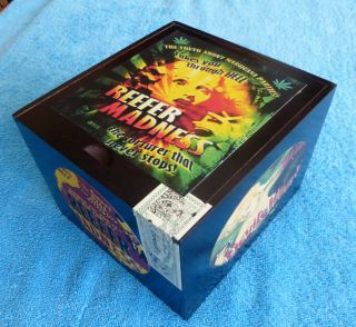 Wooden Cigar Box With Movie Poster Images,  Reefer Madness & Devils Weed