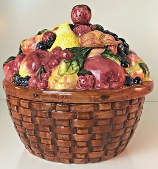 Block Country Orchard By Gear Lg Vintage 1995 Ceramic Basket Of Fruit Cookie Jar