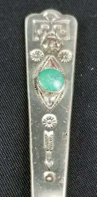 Old Fred Harvey Era Sterling Silver & Turquoise Spoon W/ Thunderbird Navajo