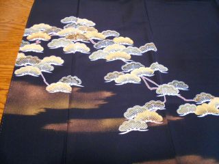 @@vintage/japanese Tomesode Kimono Silk Fabric/ Pine Tree/ Embroidery G127