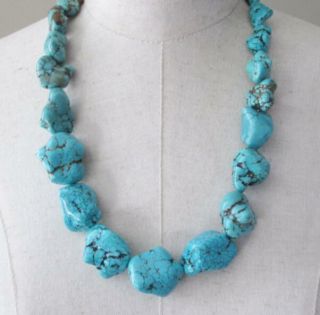 Natural Chunky Turquoise Chunk Nuggets Long Necklace 26 Inches