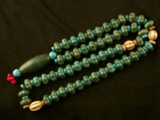 24 Inches Tibetan Turquoise Carved Beads Necklace W/large Bead Pendant Xaa002