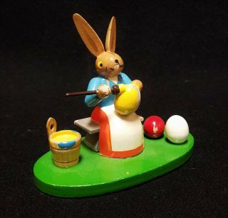 German Wood Figure Girl Rabbit Painting Easter Eggs Expertic W.  Kuhn Erzgebirge?