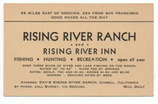 1930s Advertising Card For The Rising River Ranch Near Redding Ca