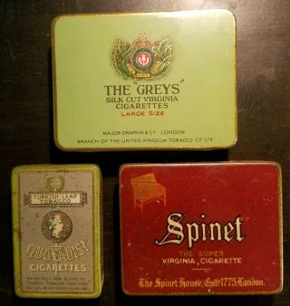 3 Vintage Tobacco Cigarette Tins " The Greys " Quovadis? Spinet